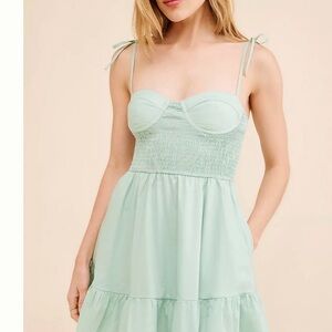 Anthropologie - Hutch Tie Strap Smocked Bodice Dress in Seafoam Green